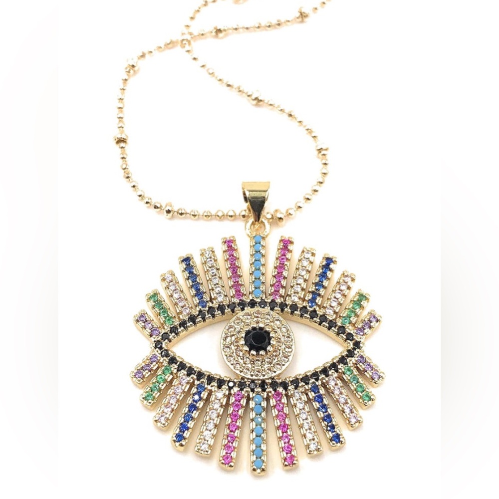 18k Gold Plated Colorful Evil Eye Pendant Necklace